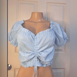 🦋🌙 light blue off the shoulder cinch top - 90s - whimsical- fairycore